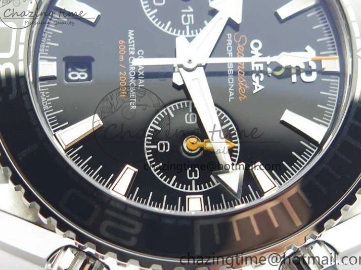 0103 Planet Ocean Master Chrono SS OM 1:1 Best Edition Black Dial On SS Bracelet A9900 V Fashionable 8113